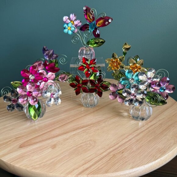 6 Ganz Crystal Creations Acrylic Suncatcher Place Card Holders Floral Butterfly - Picture 1 of 10